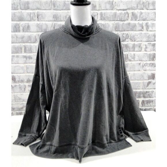Pink Pom Pom Sweaters - Victoria's Secret Pink Campus Cowl Neck Pullover Tunic Black Wash‎ Medium New